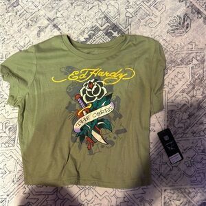 Ed Hardy Olive Green Tee with Graphic Design